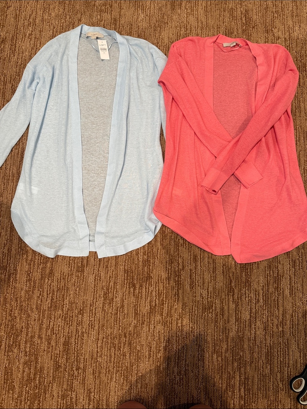 LOFT Open-Front Cardigans in Light Blue and Coral Set of Two